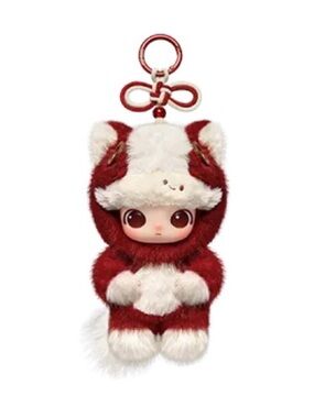 Plush Red & White Fox Keychain Charm - Cute Fur Bag Accessory